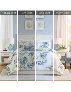 100% Cotton Duvet Cover, Coastal, Beach Cottage Design, All Season, Breathable Comforter Cover Tropical Bedding, Matching Shams, Lorelai Monstera Leaf Green Full/Queen (90"x90") 5 Piece