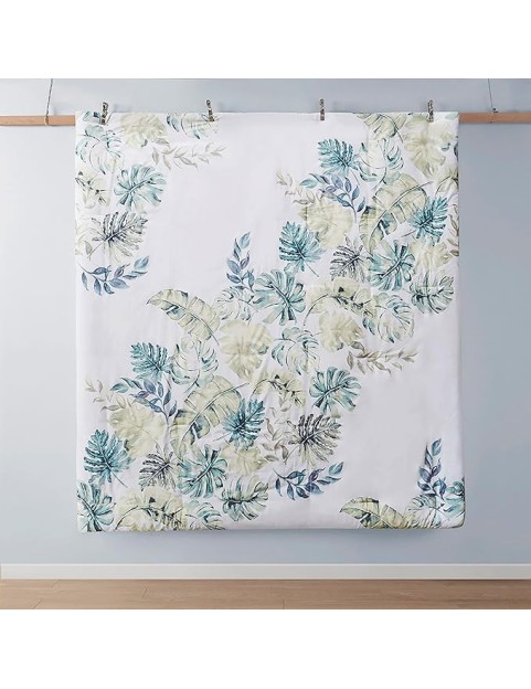 100% Cotton Duvet Cover, Coastal, Beach Cottage Design, All Season, Breathable Comforter Cover Tropical Bedding, Matching Shams, Lorelai Monstera Leaf Green Full/Queen (90"x90") 5 Piece