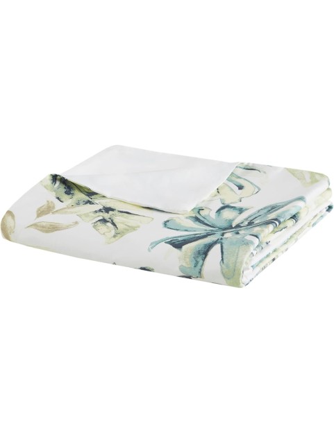 100% Cotton Duvet Cover, Coastal, Beach Cottage Design, All Season, Breathable Comforter Cover Tropical Bedding, Matching Shams, Lorelai Monstera Leaf Green Full/Queen (90"x90") 5 Piece