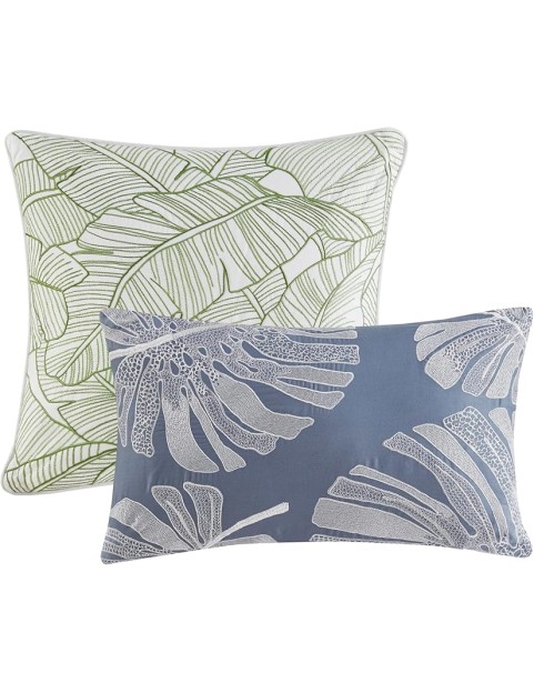 100% Cotton Duvet Cover, Coastal, Beach Cottage Design, All Season, Breathable Comforter Cover Tropical Bedding, Matching Shams, Lorelai Monstera Leaf Green Full/Queen (90"x90") 5 Piece