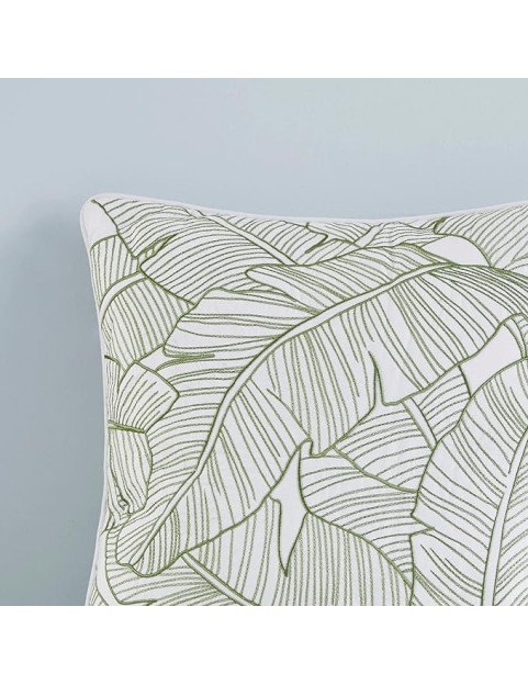 100% Cotton Duvet Cover, Coastal, Beach Cottage Design, All Season, Breathable Comforter Cover Tropical Bedding, Matching Shams, Lorelai Monstera Leaf Green Full/Queen (90"x90") 5 Piece