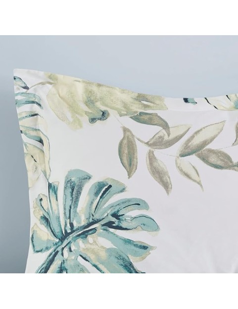 100% Cotton Duvet Cover, Coastal, Beach Cottage Design, All Season, Breathable Comforter Cover Tropical Bedding, Matching Shams, Lorelai Monstera Leaf Green Full/Queen (90"x90") 5 Piece