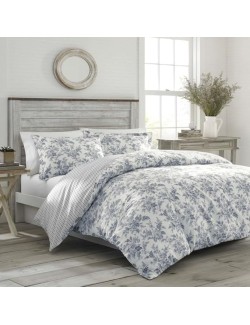 Home - King Comforter Set, Reversible Cotton Bedding, Includes Matching Shams with Bonus Euro Shams &amp; Throw Pillows (Annalise Grey, King)