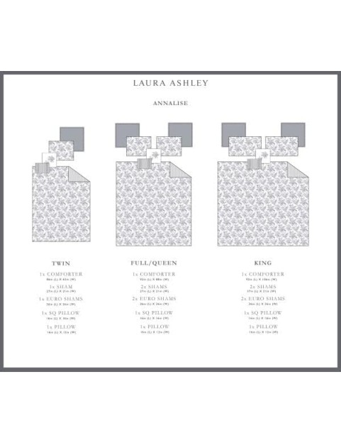 Home - King Comforter Set, Reversible Cotton Bedding, Includes Matching Shams with Bonus Euro Shams &amp; Throw Pillows (Annalise Grey, King)