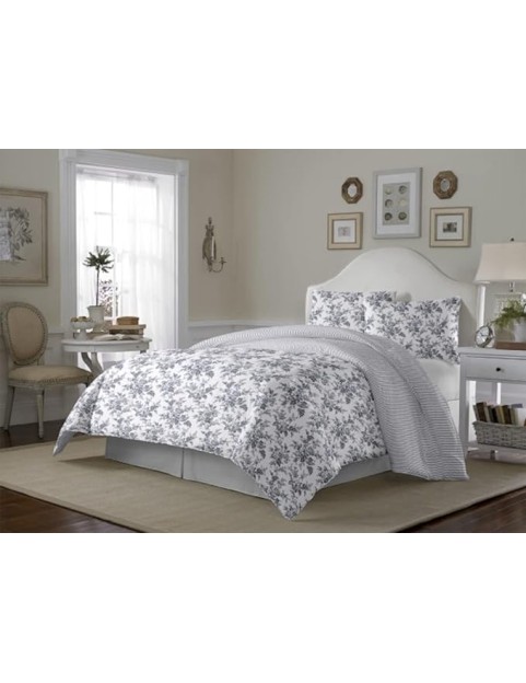 Home - King Comforter Set, Reversible Cotton Bedding, Includes Matching Shams with Bonus Euro Shams &amp; Throw Pillows (Annalise Grey, King)