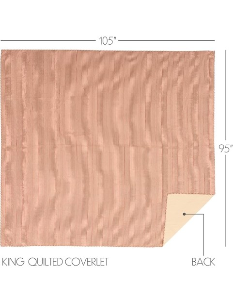 Sawyer Mill Red Tan Quilt Coverlet Cotton Farmhouse Ticking Stripe King Bedspread 105x95 Bedding Accessory