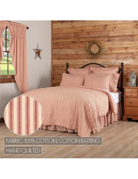 Sawyer Mill Red Tan Quilt Coverlet Cotton Farmhouse Ticking Stripe King Bedspread 105x95 Bedding Accessory