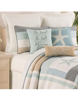 Driftwood Shores Full/Queen Bed 3 Piece Quilt Set Summer Beach Bedding Ocean Themed Coastal Reversible Machine Washable Lightweight Pieced And Embroidered Bedspread Coverlet Bedding Comforter