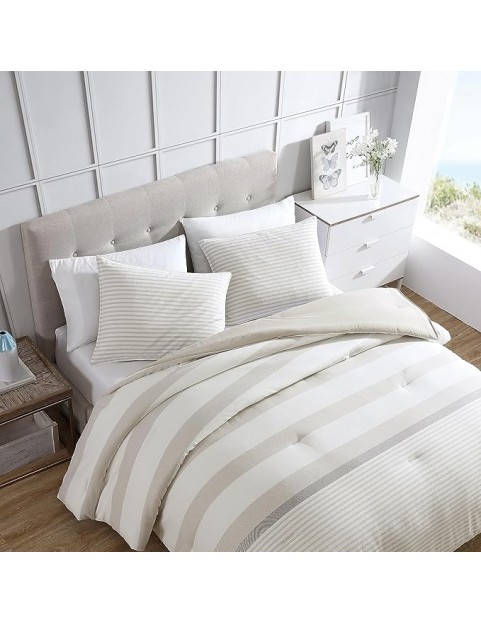 Queen Comforter Set, Cotton Reversible Bedding with Matching Shams, Ideal Home Decor for All Seasons (Saybrook Beige, Queen)