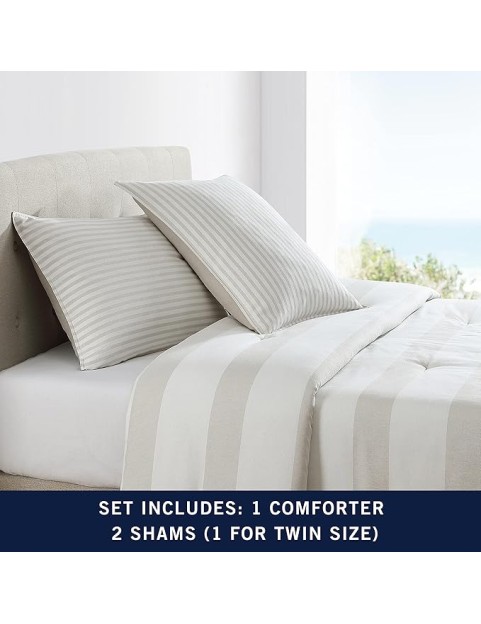 Queen Comforter Set, Cotton Reversible Bedding with Matching Shams, Ideal Home Decor for All Seasons (Saybrook Beige, Queen)