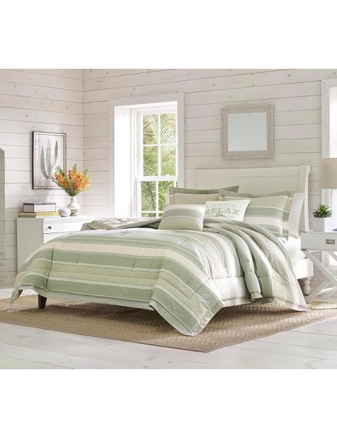 Queen Comforter Set, Reversible Cotton Bedding with Matching Shams & Bonus Throw Pillows, Super Soft Bedding Set (Serenity Green, Queen)