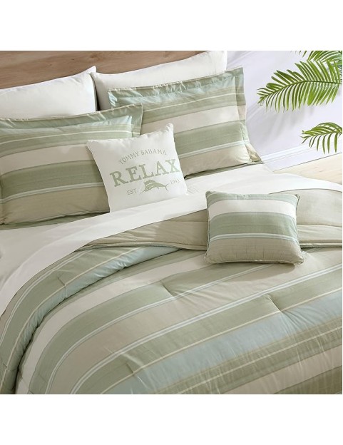 Queen Comforter Set, Reversible Cotton Bedding with Matching Shams & Bonus Throw Pillows, Super Soft Bedding Set (Serenity Green, Queen)