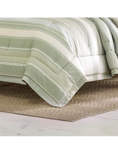Queen Comforter Set, Reversible Cotton Bedding with Matching Shams & Bonus Throw Pillows, Super Soft Bedding Set (Serenity Green, Queen)