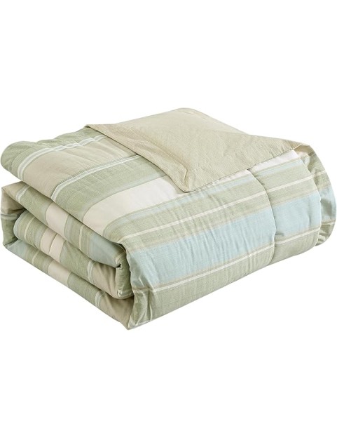 Queen Comforter Set, Reversible Cotton Bedding with Matching Shams & Bonus Throw Pillows, Super Soft Bedding Set (Serenity Green, Queen)