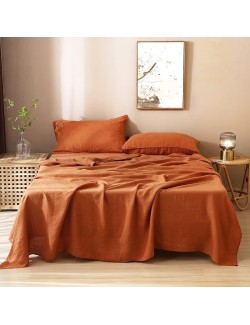 100% Organic French Linen Sheets Set Queen Size,Natural Flax from Normandy Bedding Set with Stone Washed 4 Pieces,Ultra Soft Breathable(Caramel)