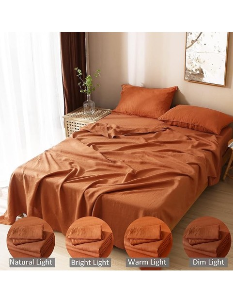 100% Organic French Linen Sheets Set Queen Size,Natural Flax from Normandy Bedding Set with Stone Washed 4 Pieces,Ultra Soft Breathable(Caramel)