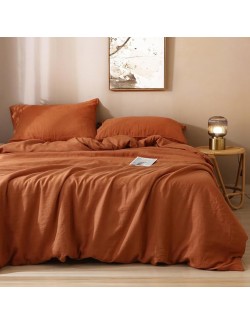 100% Organic Linen Duvet Cover Set,French Linen Bedding Set with Stone Washed 3pcs,1 Comforter Cover and 2 Pillowcase(Caramel,Full) Soft,Breathable