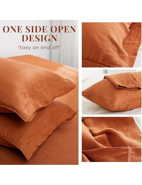 100% Organic Linen Duvet Cover Set,French Linen Bedding Set with Stone Washed 3pcs,1 Comforter Cover and 2 Pillowcase(Caramel,Full) Soft,Breathable