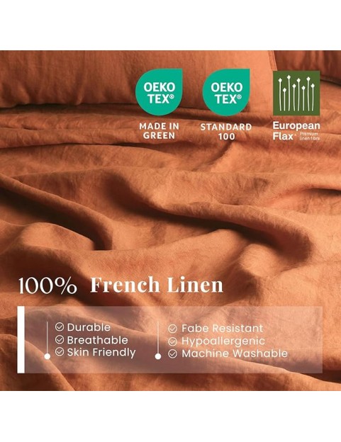100% Organic Linen Duvet Cover Set,French Linen Bedding Set with Stone Washed 3pcs,1 Comforter Cover and 2 Pillowcase(Caramel,Full) Soft,Breathable