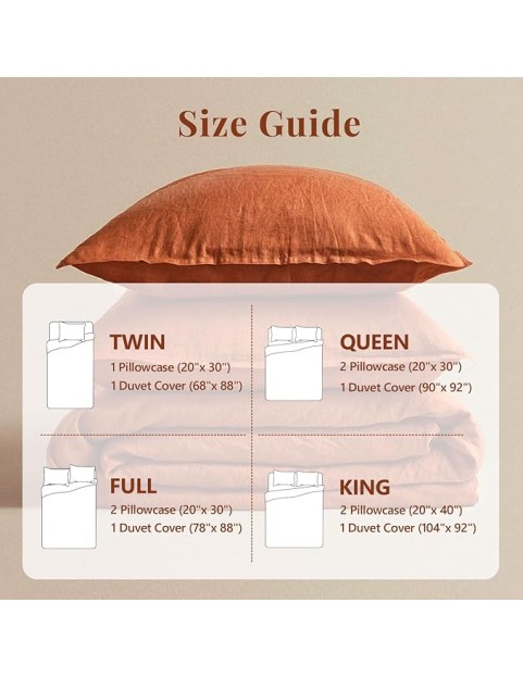 100% Organic Linen Duvet Cover Set,French Linen Bedding Set with Stone Washed 3pcs,1 Comforter Cover and 2 Pillowcase(Caramel,Full) Soft,Breathable