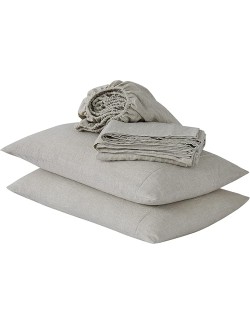 Linen Sheets King Size 100% French Natural Flax with Stone Washed 16 Inch Deep Ultra Breathable (1 Flat, 1 Fitted Sheet and 2 Pillowcases Natural Linen King)
