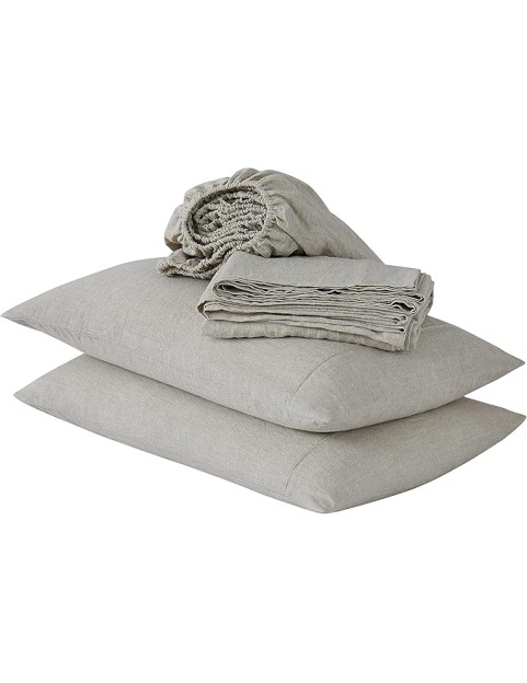 Linen Sheets King Size 100% French Natural Flax with Stone Washed 16 Inch Deep Ultra Breathable (1 Flat, 1 Fitted Sheet and 2 Pillowcases Natural Linen King)