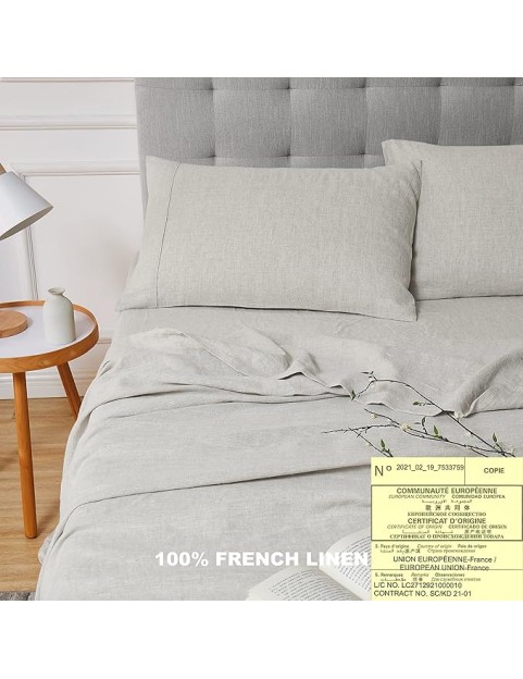 Linen Sheets King Size 100% French Natural Flax with Stone Washed 16 Inch Deep Ultra Breathable (1 Flat, 1 Fitted Sheet and 2 Pillowcases Natural Linen King)