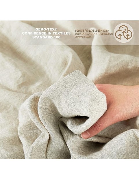 Linen Sheets King Size 100% French Natural Flax with Stone Washed 16 Inch Deep Ultra Breathable (1 Flat, 1 Fitted Sheet and 2 Pillowcases Natural Linen King)