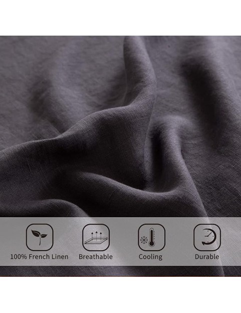 Bedding Linen Bed Sheet Set - Pure French Linen Sheets Stone Washed Organic Flax Bedding Farmhouse Set of 4 - Deep Pocket Fitted Sheet & Flat Sheet & 2 Pillowcase (Dark Grey Queen)