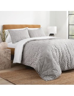 by Nate Berkus Drawn Squares Decorative Cotton Quilt Set | All-Season Coverlet Bedspread, Bedding from mDesign, King Size, 1 Quilt/2 Pillow Shams, Charcoal/Parchment