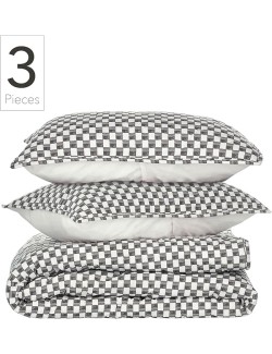 by Nate Berkus Drawn Squares Decorative Cotton Quilt Set | All-Season Coverlet Bedspread, Bedding from mDesign, King Size, 1 Quilt/2 Pillow Shams, Charcoal/Parchment