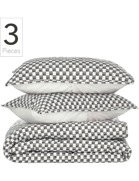 by Nate Berkus Drawn Squares Decorative Cotton Quilt Set | All-Season Coverlet Bedspread, Bedding from mDesign, King Size, 1 Quilt/2 Pillow Shams, Charcoal/Parchment