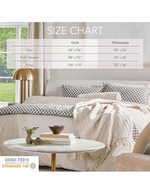 by Nate Berkus Drawn Squares Decorative Cotton Quilt Set | All-Season Coverlet Bedspread, Bedding from mDesign, King Size, 1 Quilt/2 Pillow Shams, Charcoal/Parchment