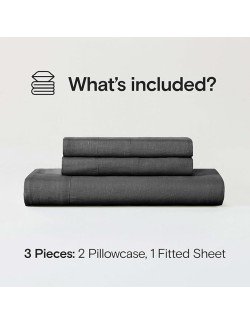 Stone Washed Organic French Linen Bed Sheet Set, GOTS Certified Organic, Best Cooling Linen Sheet Award by Sleep Foundation, 3 Piece - 2 Pillowcases and 1 Fitted Sheet (Storm, Queen)