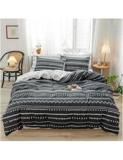 Bed, 3 Piece Black and White Striped Comforter Set Bedding Breathable Soft Brushed Comforter Geometric Pattern Lightweight