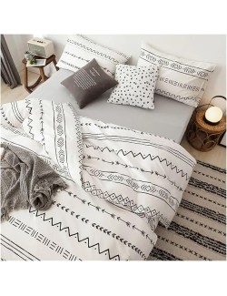 Bed, 3 Piece Black and White Striped Comforter Set Bedding Breathable Soft Brushed Comforter Geometric Pattern Lightweight