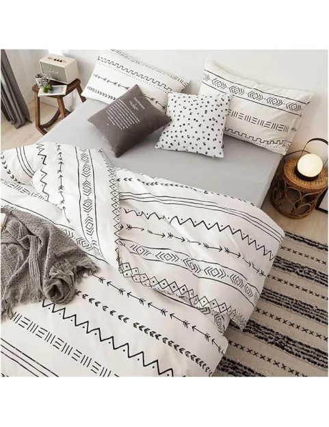 Bed, 3 Piece Black and White Striped Comforter Set Bedding Breathable Soft Brushed Comforter Geometric Pattern Lightweight