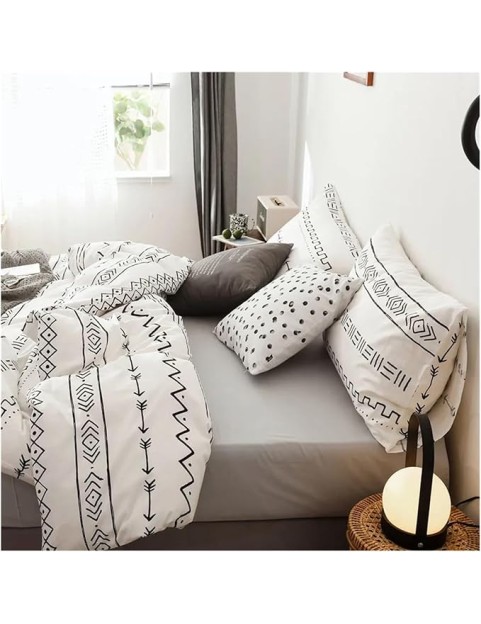 Bed, 3 Piece Black and White Striped Comforter Set Bedding Breathable Soft Brushed Comforter Geometric Pattern Lightweight
