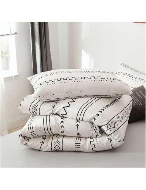 Bed, 3 Piece Black and White Striped Comforter Set Bedding Breathable Soft Brushed Comforter Geometric Pattern Lightweight