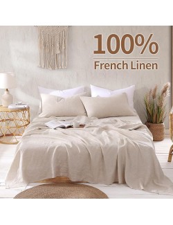 Linen Sheets King Size, 100% Organic French Linen Bed Sheets, 4Pcs Soft Breathable and Durable for All Season Bedding Sheets Set, Linen