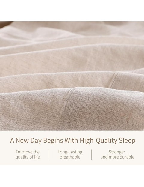 Linen Sheets King Size, 100% Organic French Linen Bed Sheets, 4Pcs Soft Breathable and Durable for All Season Bedding Sheets Set, Linen