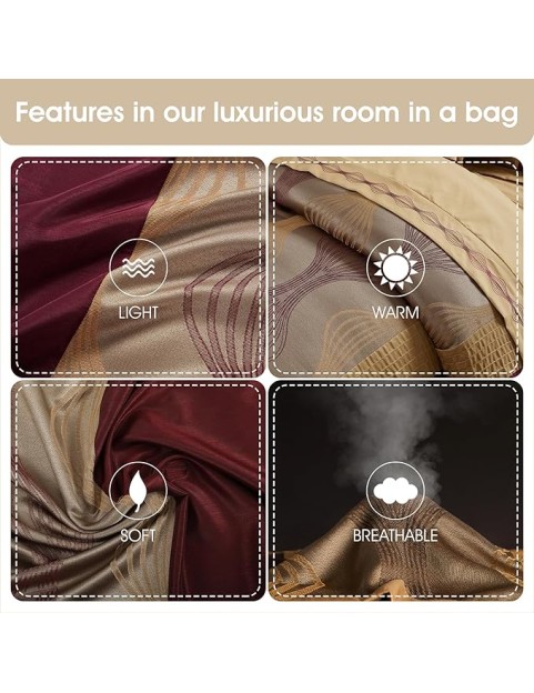 Elegant Wine Gold Comforter Set Califirnia King Size, Striped,15 Piece Room-in-A-Bag, Jacquard Bedding Set, All Season, Matching Decorative Pillows, Pillow Sham, Curtains