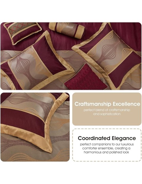 Elegant Wine Gold Comforter Set Califirnia King Size, Striped,15 Piece Room-in-A-Bag, Jacquard Bedding Set, All Season, Matching Decorative Pillows, Pillow Sham, Curtains