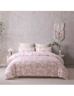 Cotton Clipped Jacquard Comforter Set 5 Pieces, Queen Size, Shabby Chic Home Bedding Set, Pink