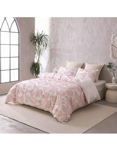 Cotton Clipped Jacquard Comforter Set 5 Pieces, Queen Size, Shabby Chic Home Bedding Set, Pink