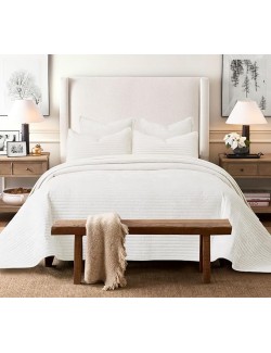 3 Pieces Luxurious Velvet Oversized King Quilt Bedding Set 106x118 Striped Bedspread Coverlet Quilted Set with 2 Pillow Shams 20x36 Ultra Soft Comforter for All Season, Cream
