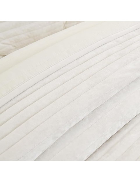 3 Pieces Luxurious Velvet Oversized King Quilt Bedding Set 106x118 Striped Bedspread Coverlet Quilted Set with 2 Pillow Shams 20x36 Ultra Soft Comforter for All Season, Cream