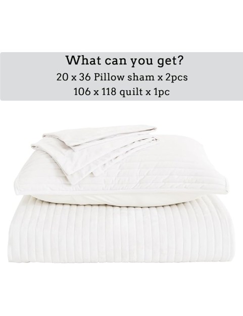 3 Pieces Luxurious Velvet Oversized King Quilt Bedding Set 106x118 Striped Bedspread Coverlet Quilted Set with 2 Pillow Shams 20x36 Ultra Soft Comforter for All Season, Cream