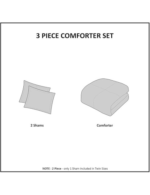 Cotton Printed Comforter Set with Chic Tassel Trims, Off White/Gray, Full/Queen Size