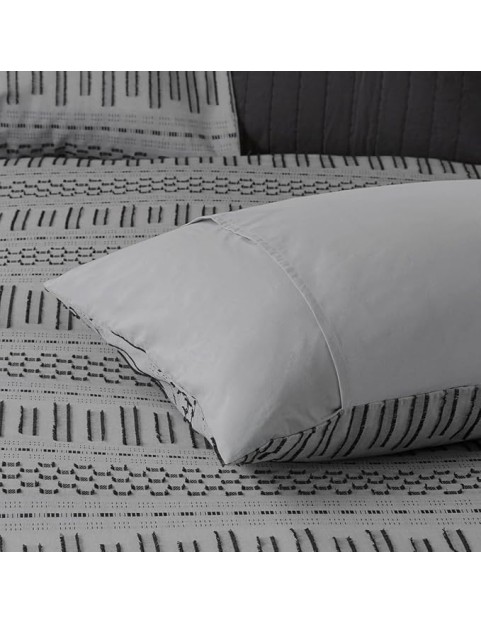 Stylish and Cozy Cotton Comforter Mini Set for Bedroom, Grey and Black Stripes, Full/Queen Size